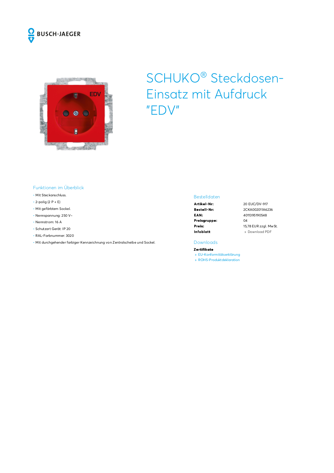 Busch-Jaeger 20 EUC-DV-917 User Manual