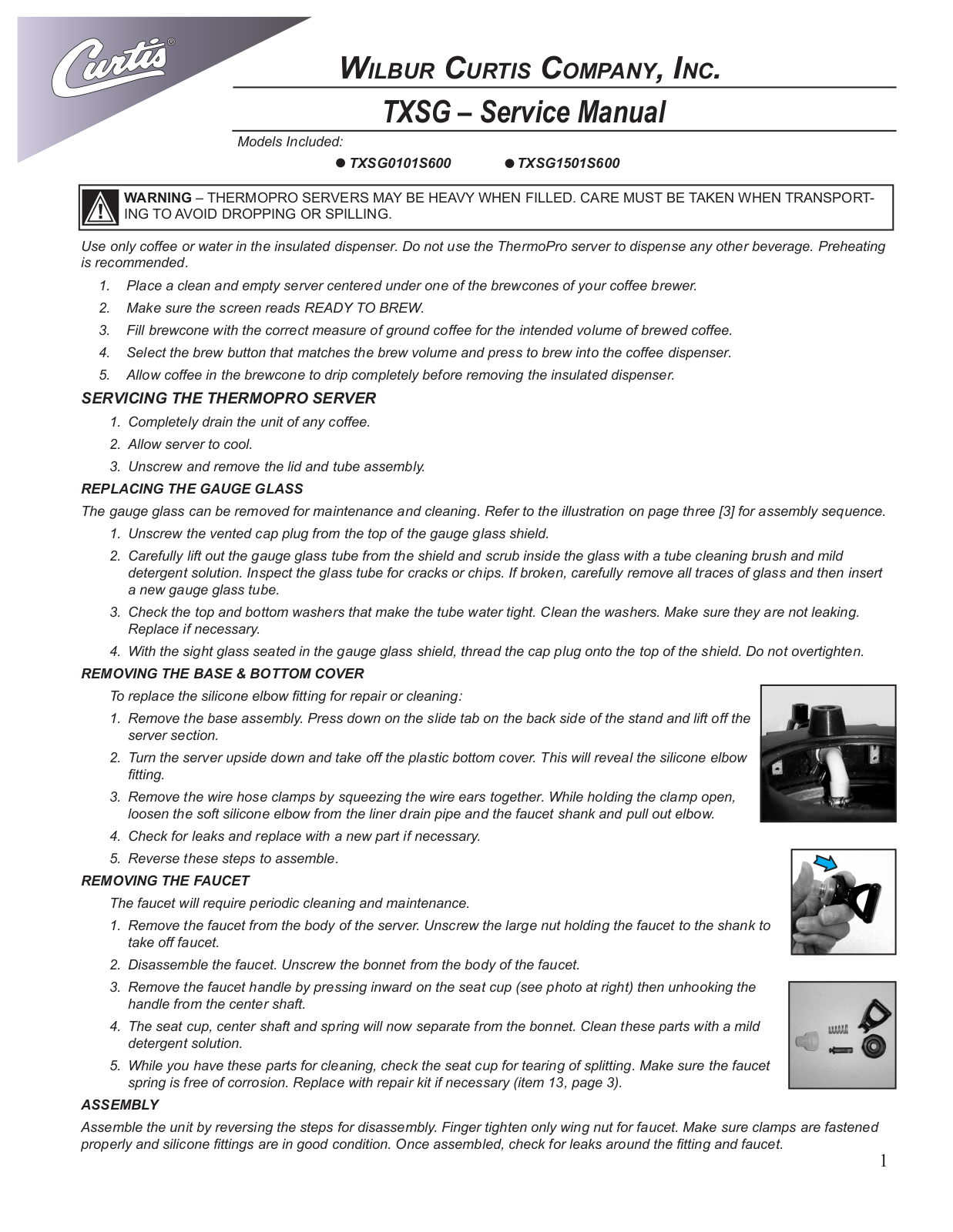 Wilbur Curtis TXSG1501S600 User Manual