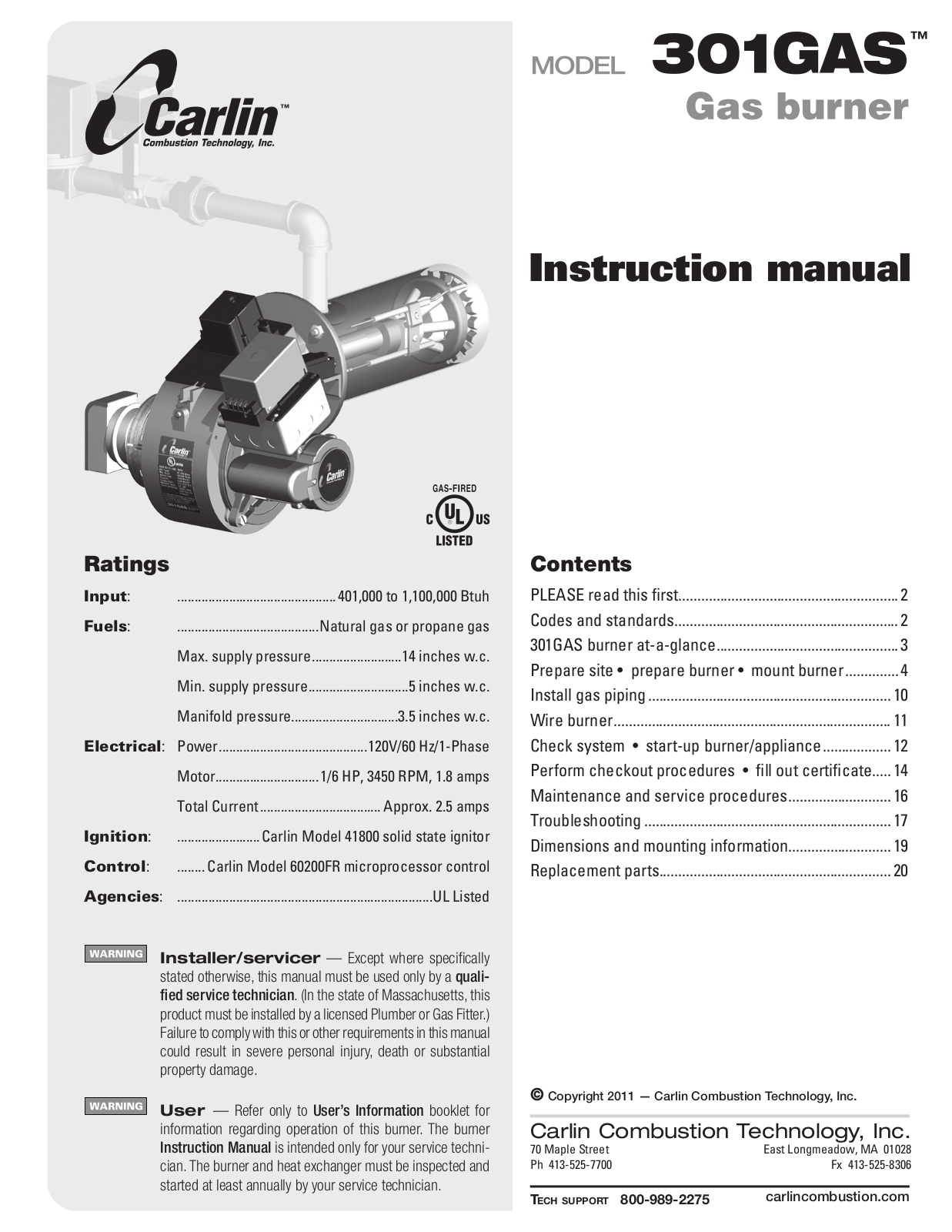 Carlin 301GAS User Manual