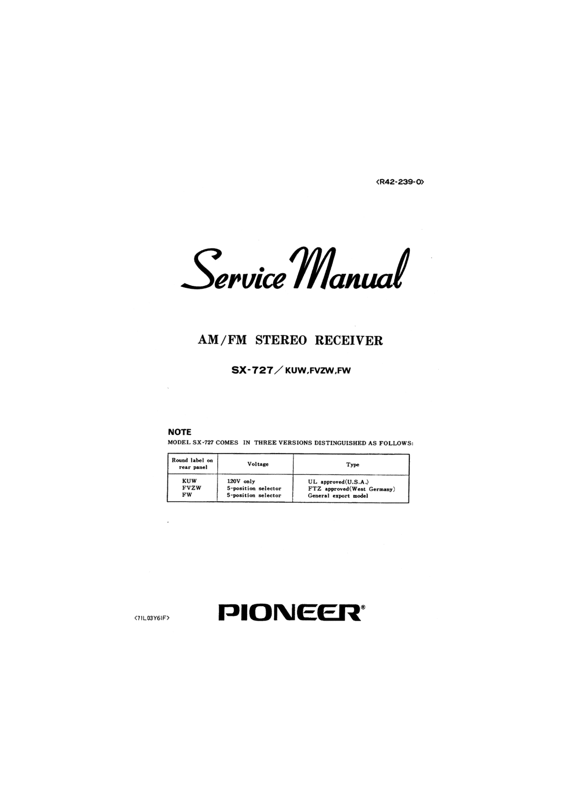 Pioneer SX-727 Service Manual