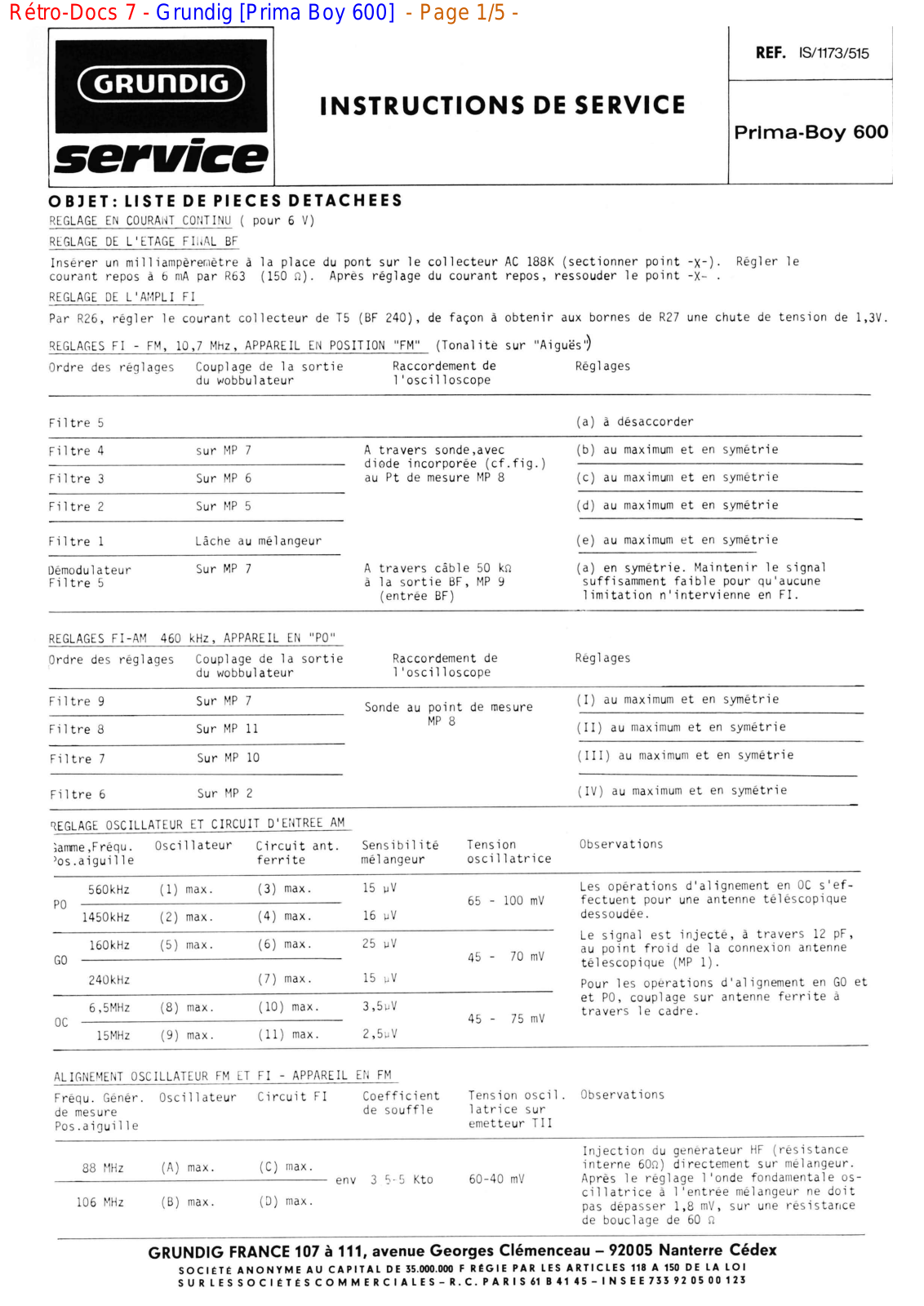 Grundig MV-4-Prima-Boy-600 Service Manual