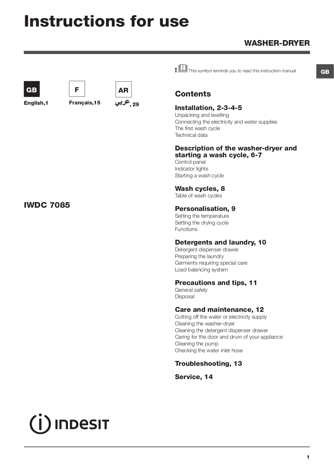 Indesit IWDC7085 User Manual