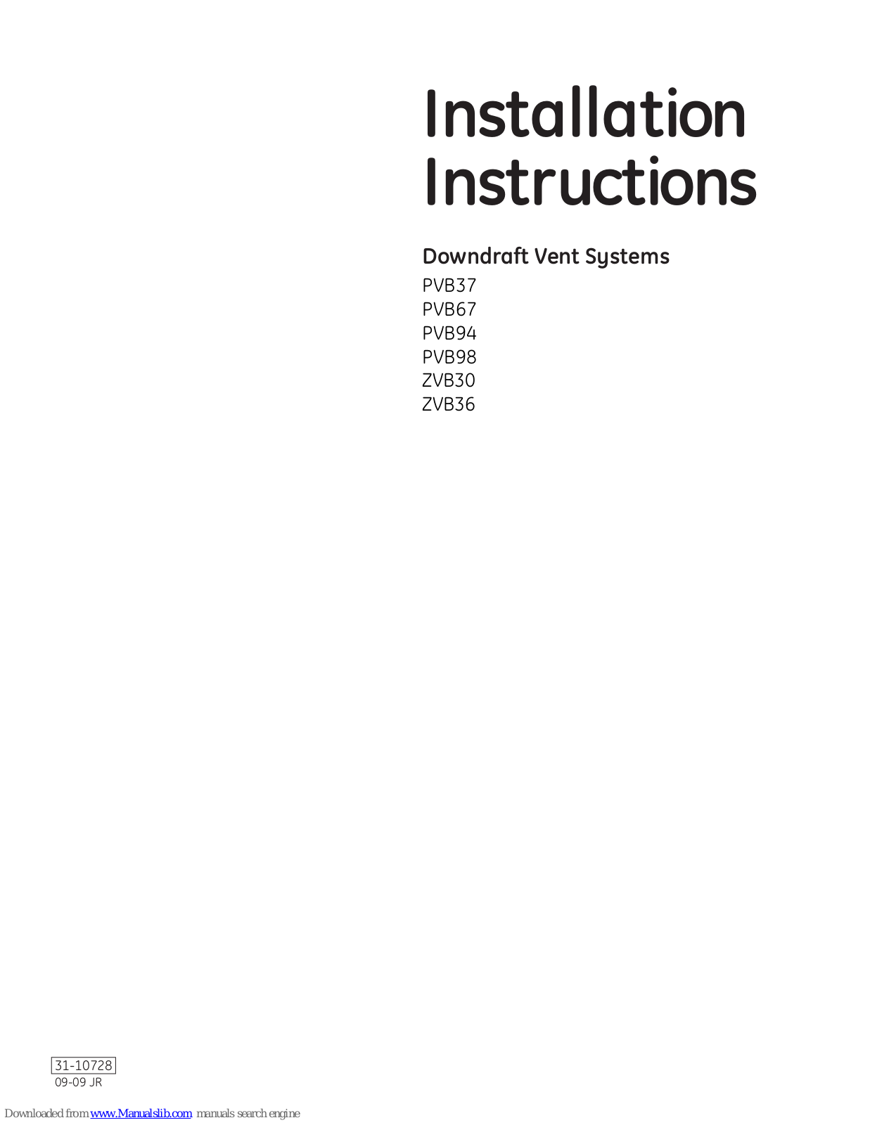 GE PVB67, PVB94, PVB98, ZVB30, ZVB36 Installation Instructions Manual