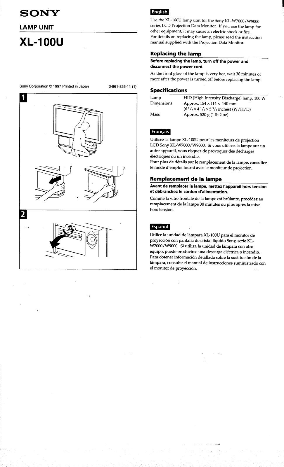 Sony XL100U User Manual