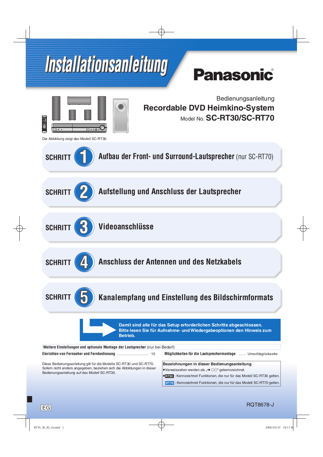 Panasonic SC-RT30, SC-RT70 Quick installation guide