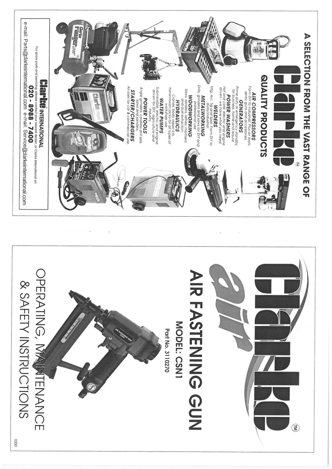 Clarke CSN 1, 3110270 User guide