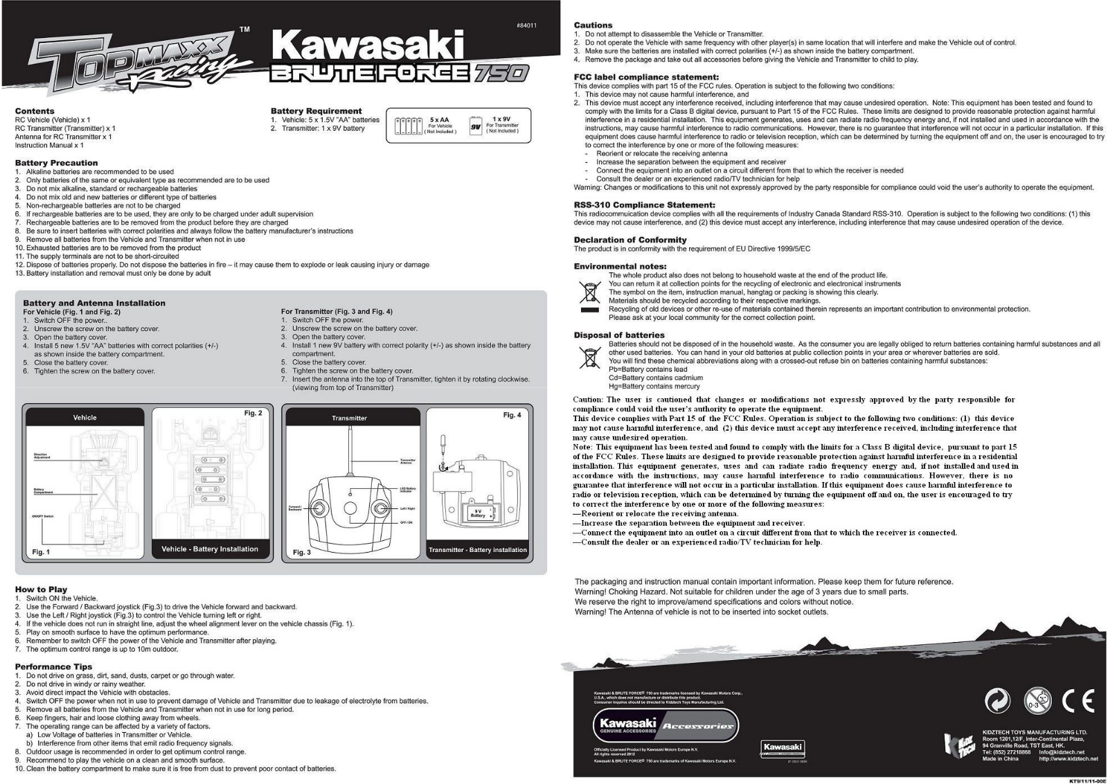 KIDZTECH TOYS 84011TX 27MHZ User Manual