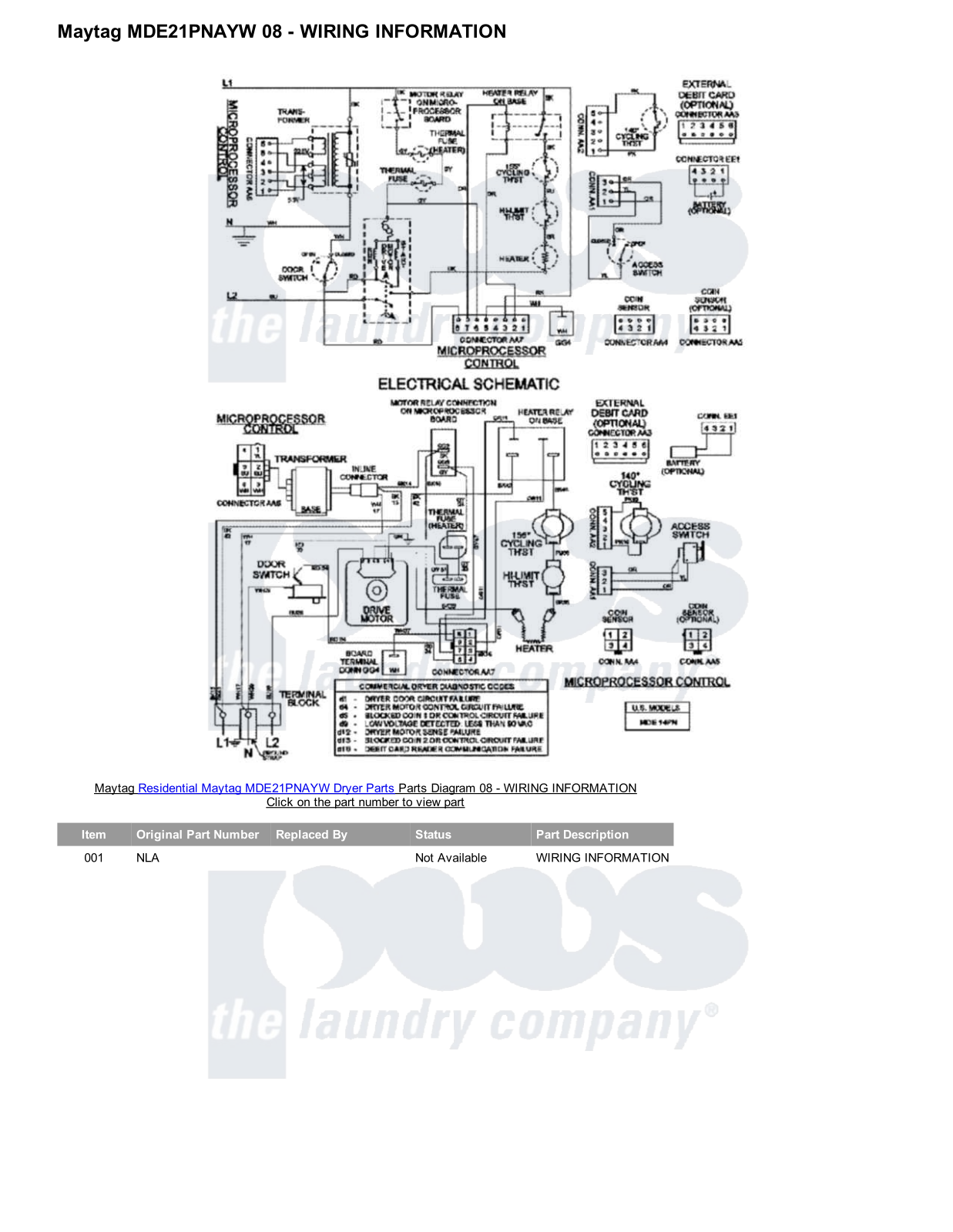 Maytag MDE21PNAYW Parts Diagram