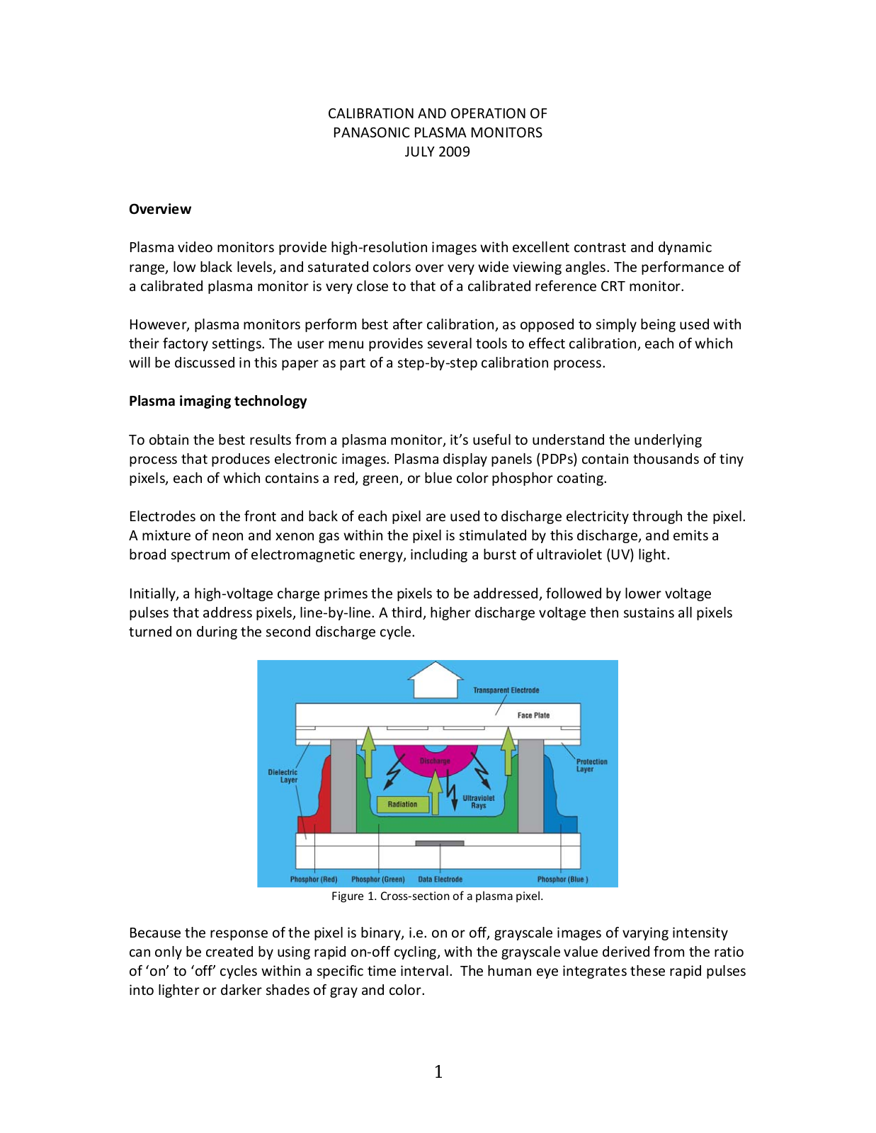 Panasonic plasma monitors calibration operating instructions