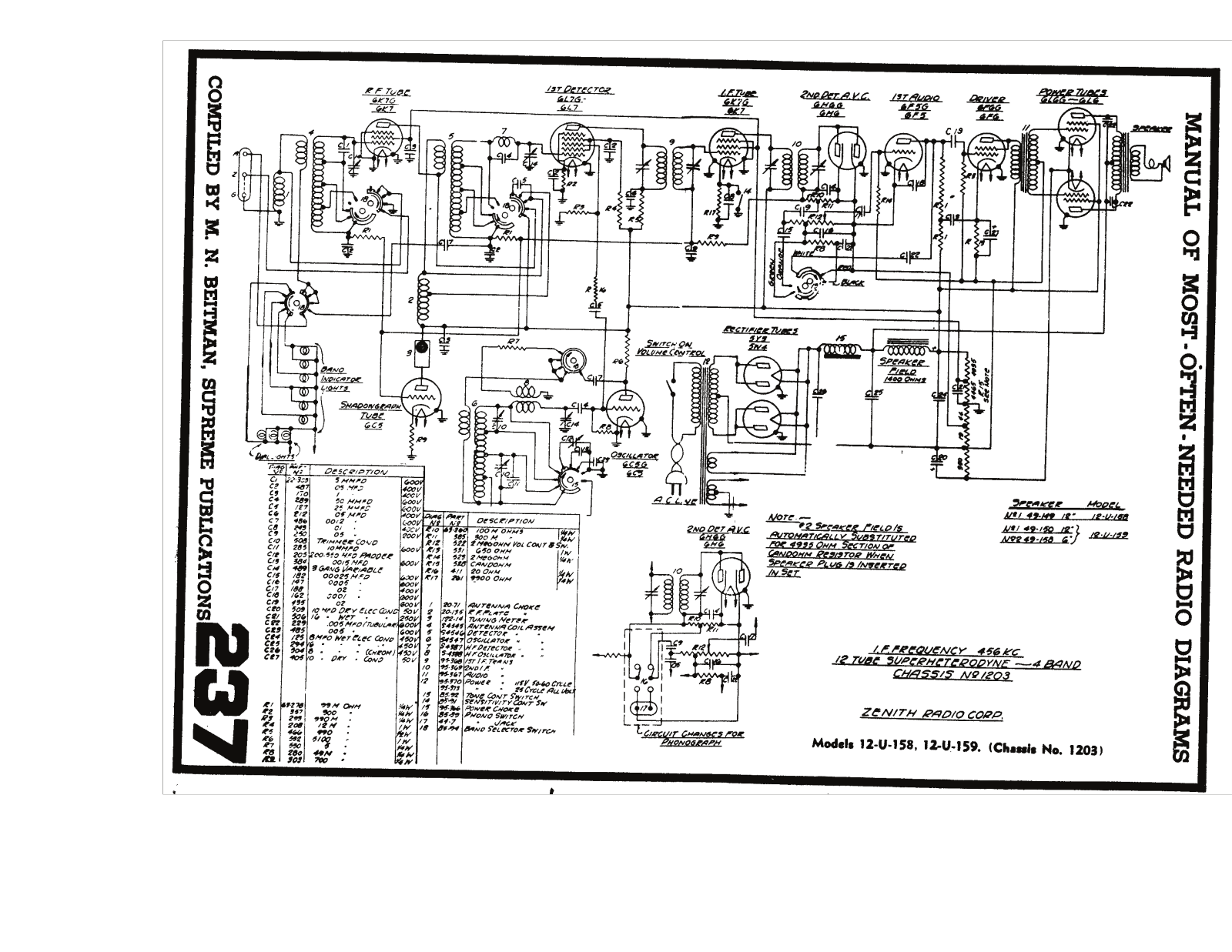 Zenith 12 u 158, 12 u 159 schematic