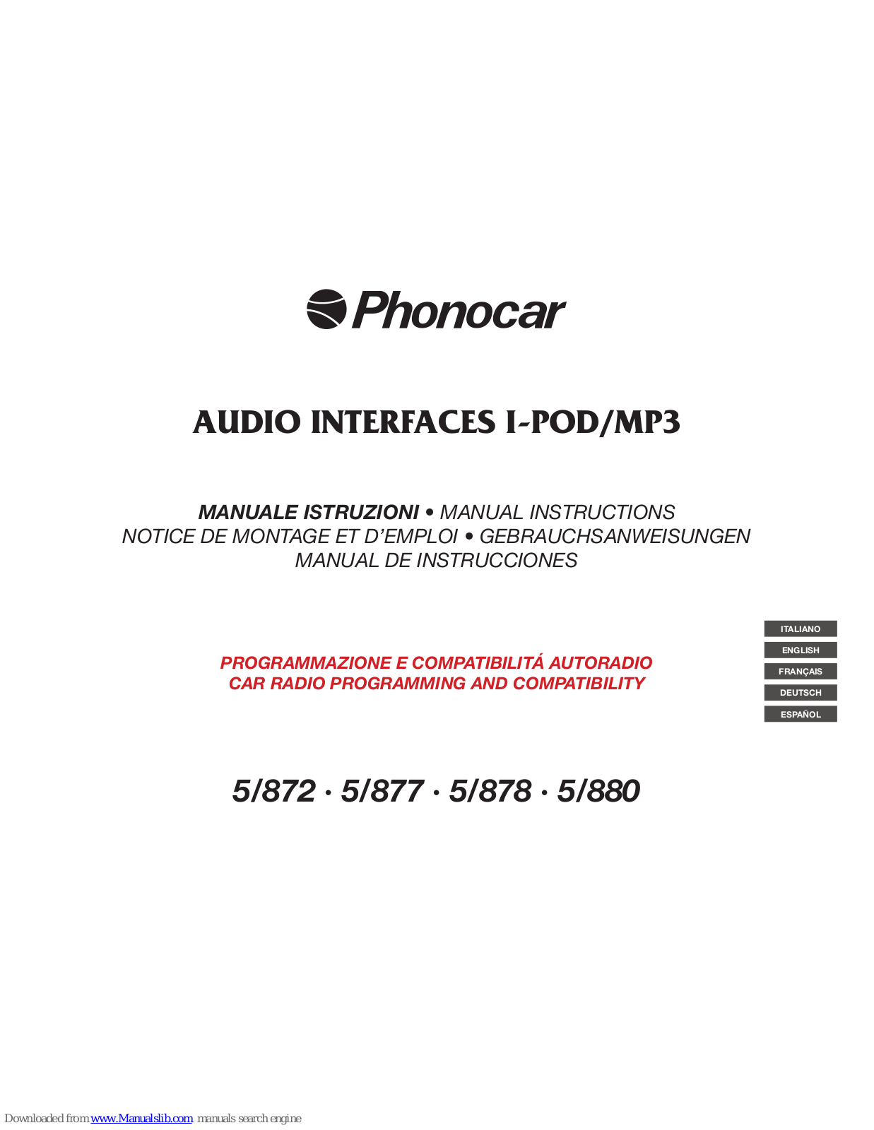Phonocar 5/872, 5/877, 5/878, 5/880, 5/875 Manual Instructions - ManualMachine.com