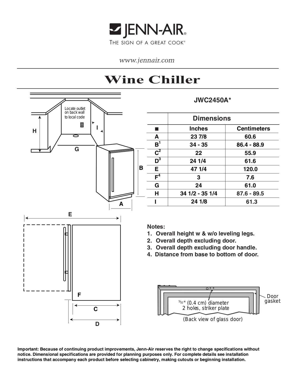 Jenn-Air JWC2450ARW, JWC2450ARB, JWC2450ARS Dimension Guide