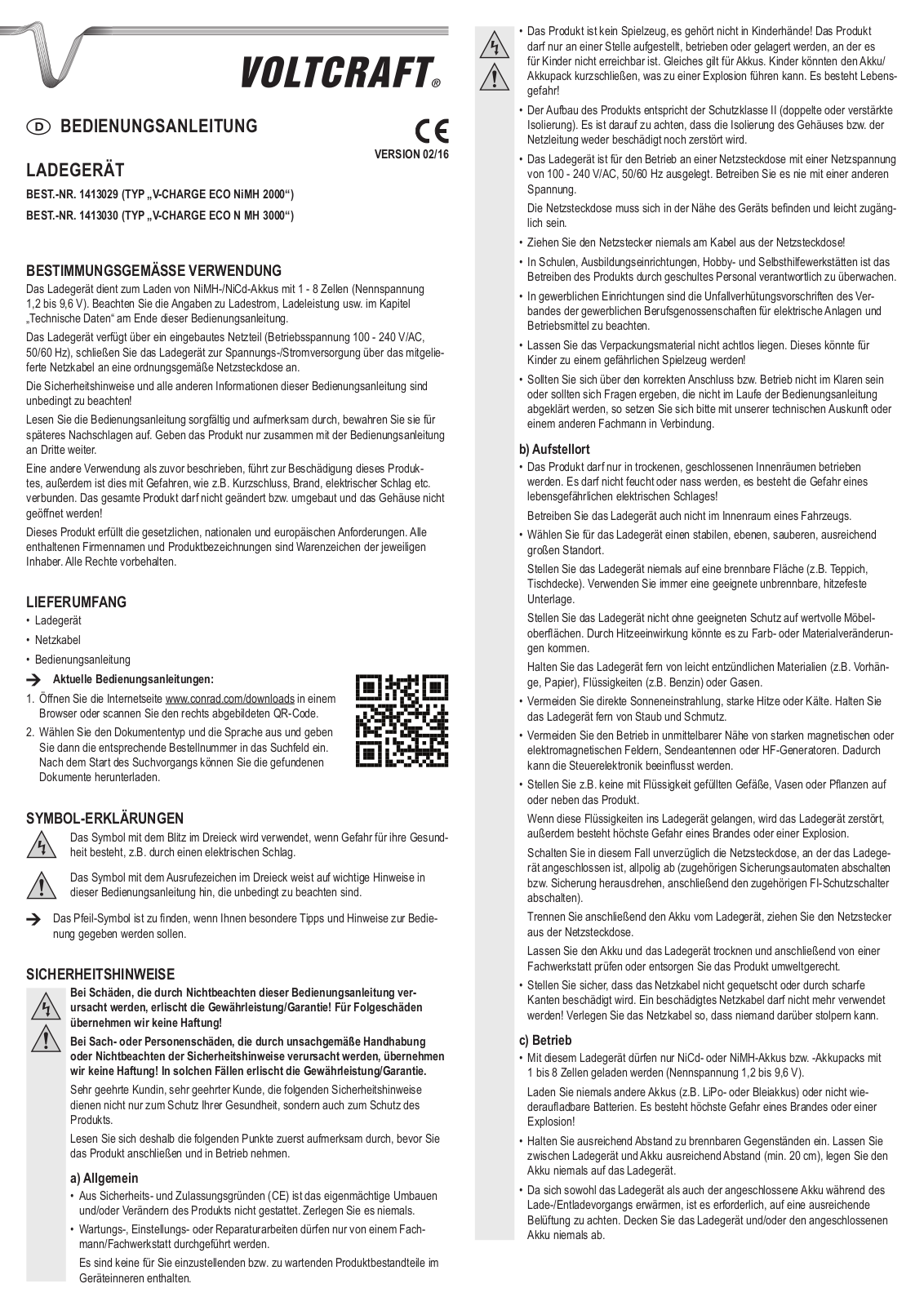 VOLTCRAFT V-CHARGE ECO NiMH 2000, V-CHARGE ECO NiMH 3000 User guide