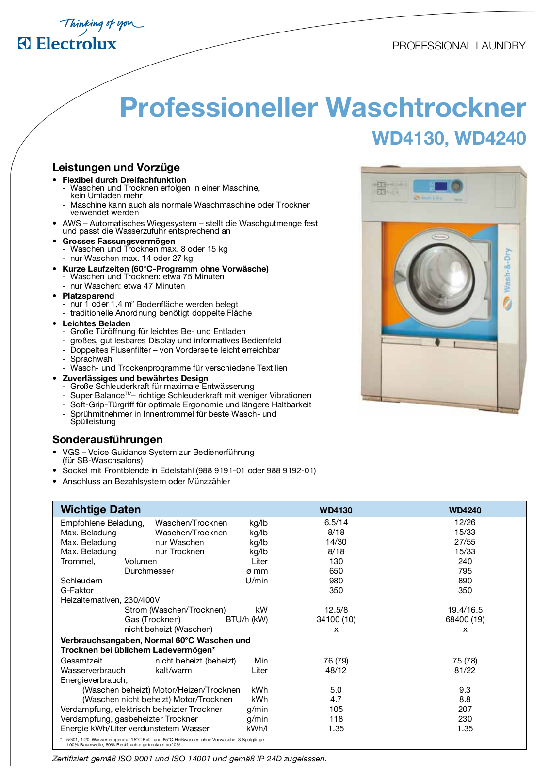 Electrolux WD4130, WD4240 DATASHEET