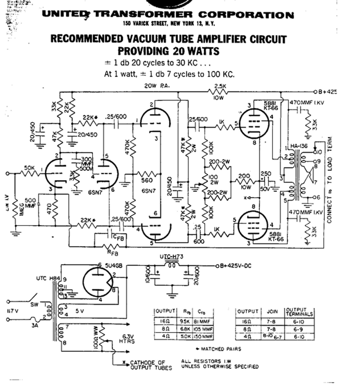 United Transformer Corp. 20-W Owners manual