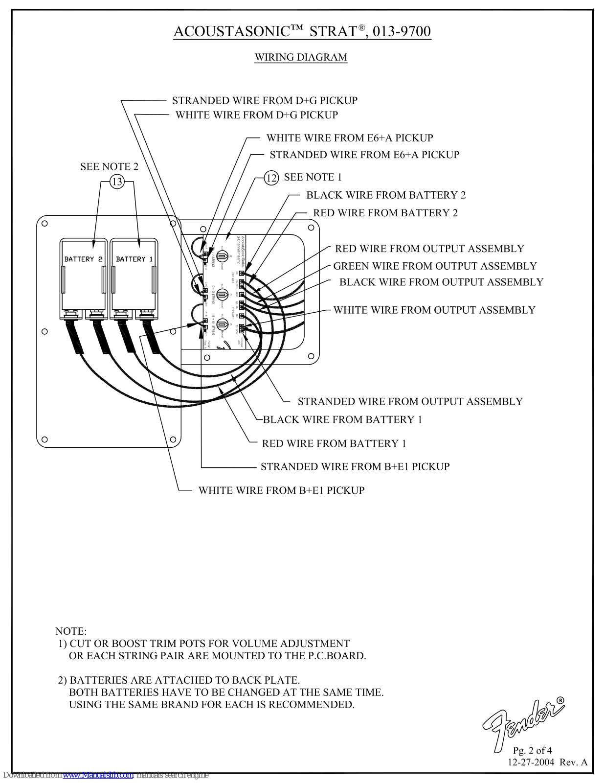 Fender Acoustasonic Strat, Acoustasonic Strat 013-9700 Wiring Diagram