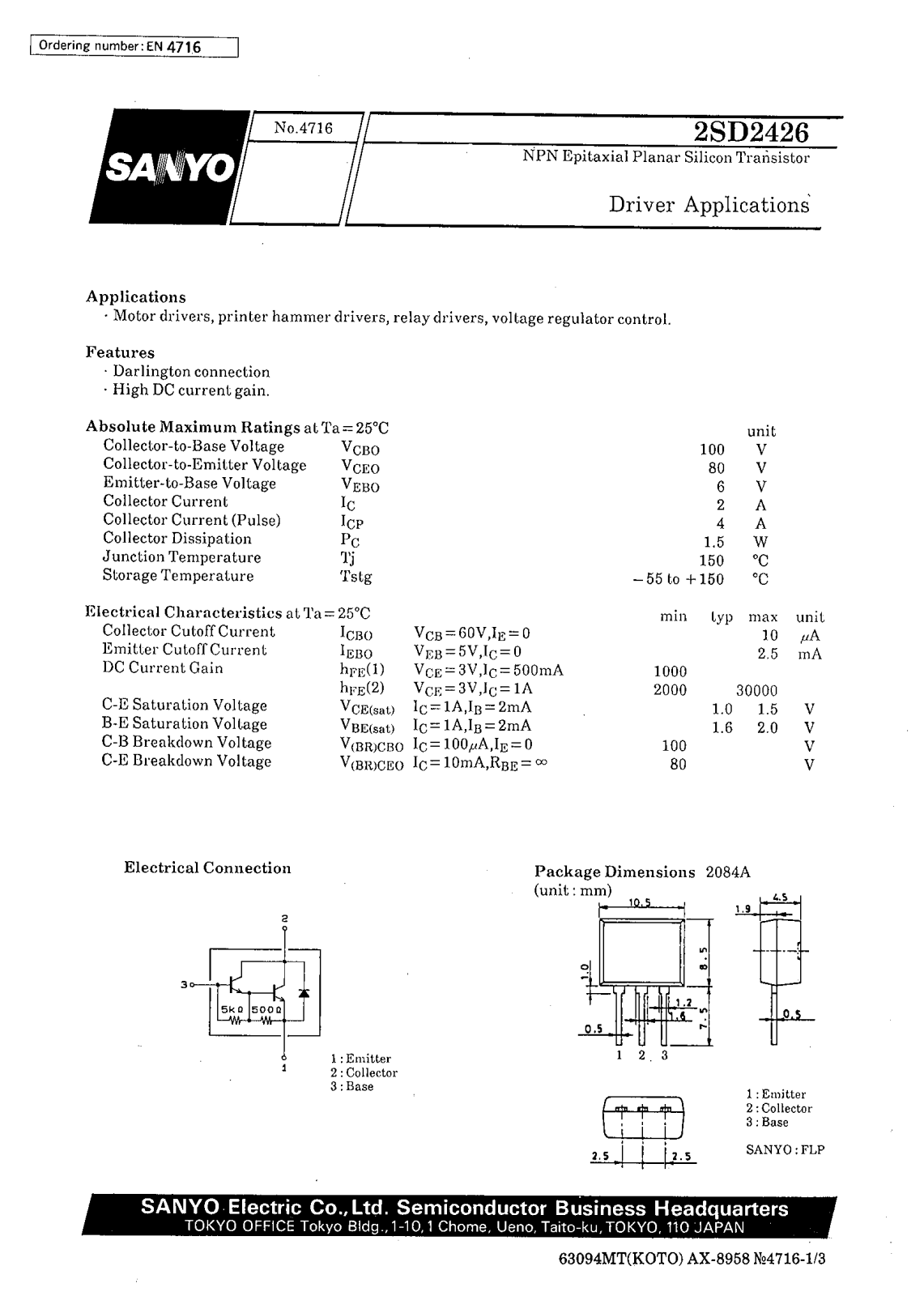 SANYO 2SD2426 Datasheet