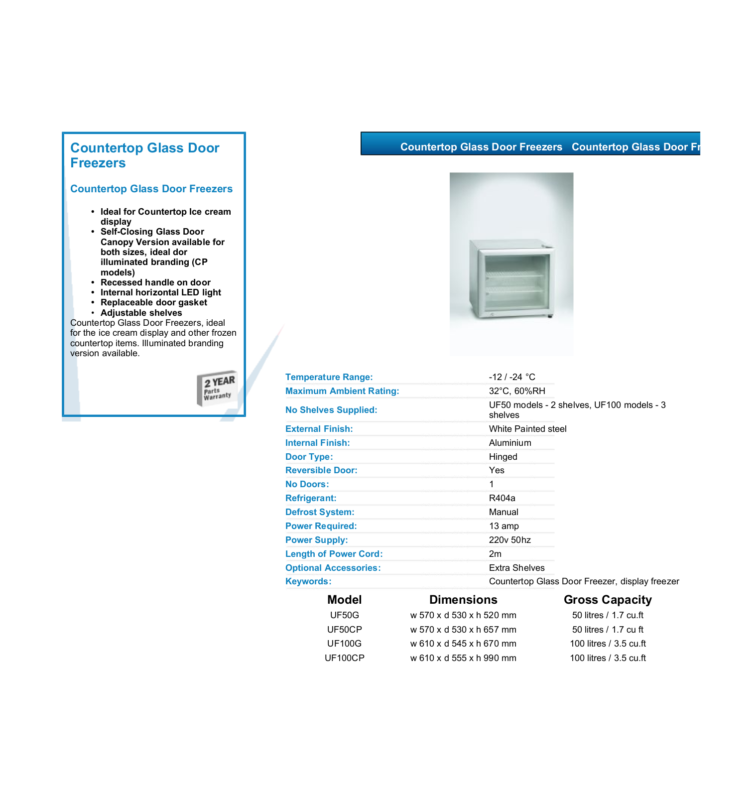 Valera UF10CP, UF50CP, UF100G, UF50G DATASHEET