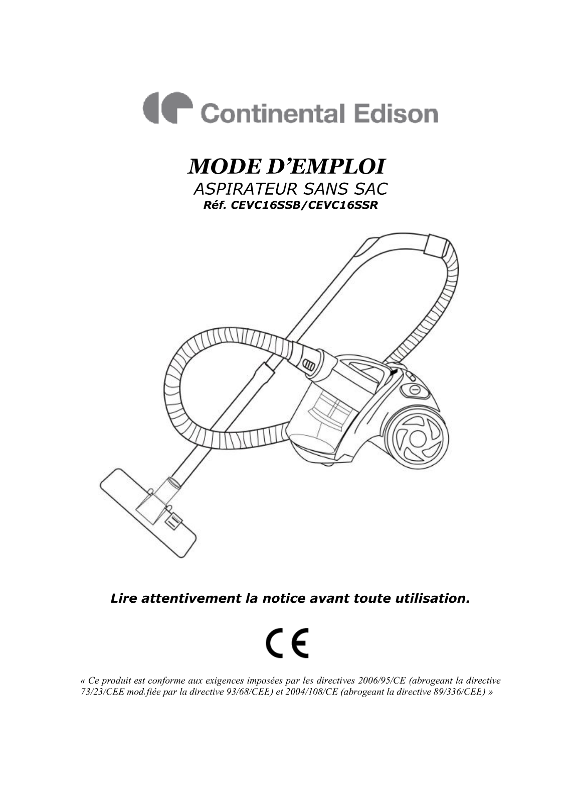 Continental edison CEVC16SSB, CEVC16SSR User Manual