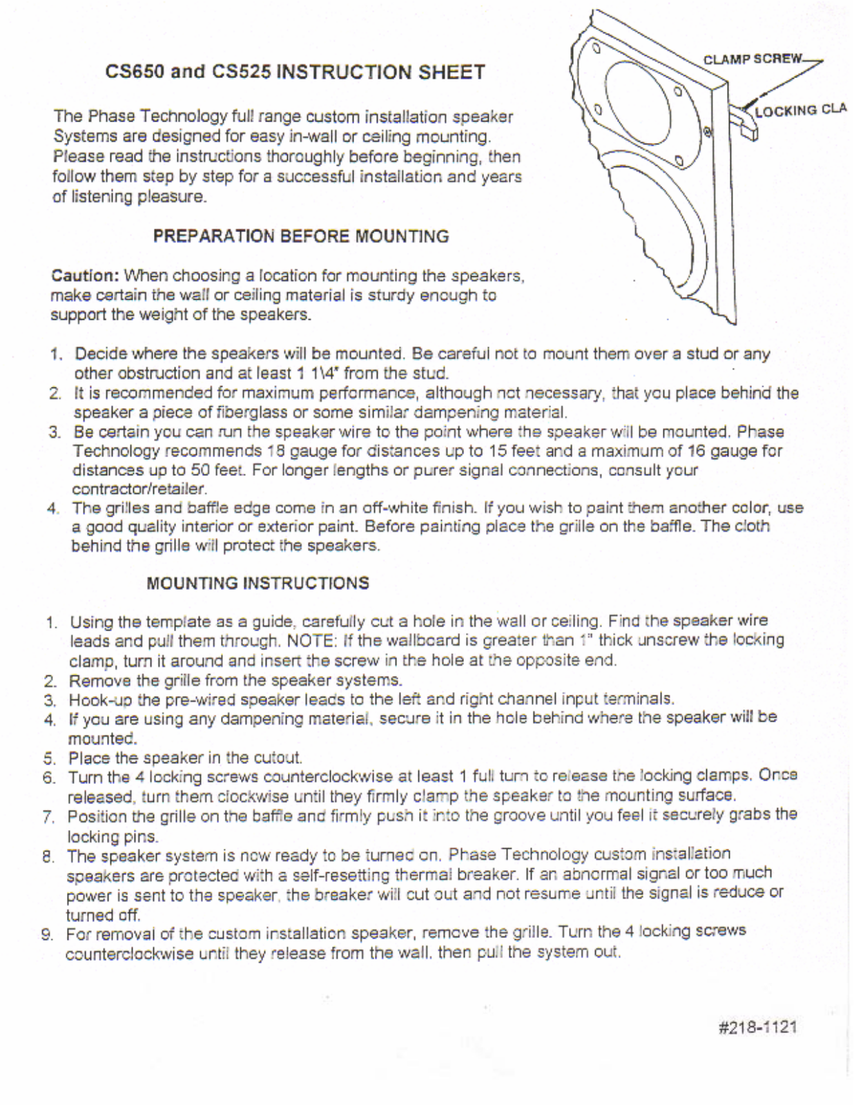 Phase CS-525, CS-650 Owner's Manual