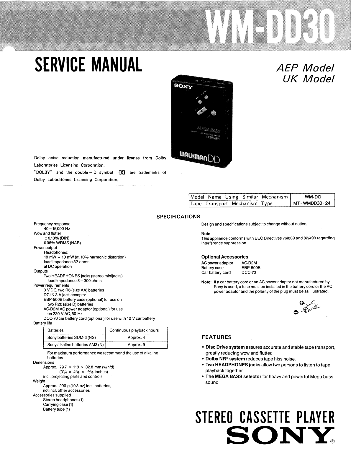 Sony WMDD-30 Service manual