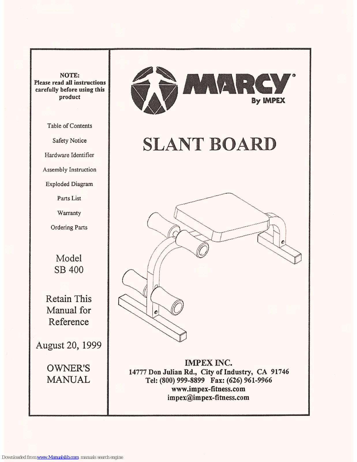 Marcy SB 400 Owner's Manual