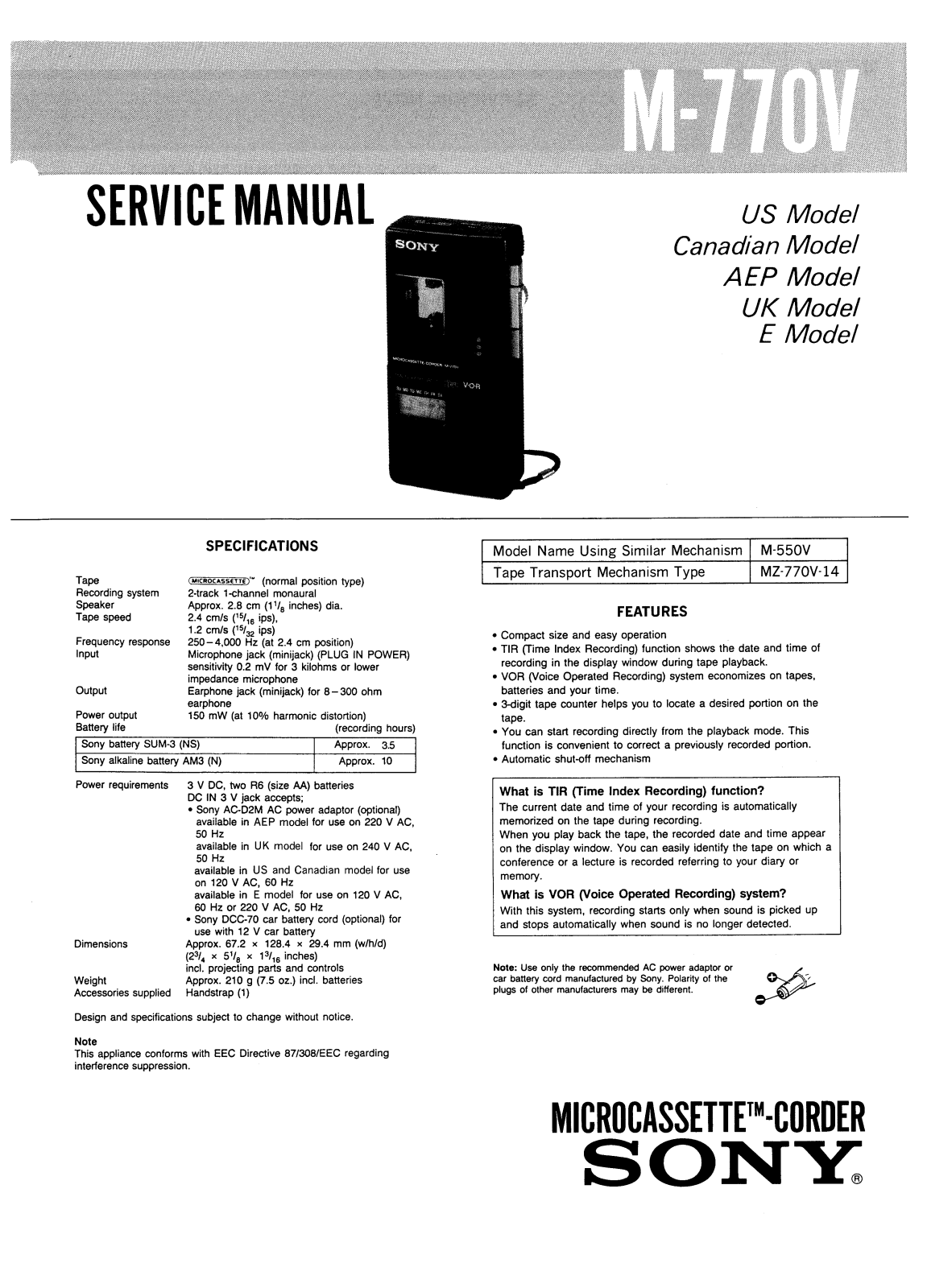 Sony M-770-V Service manual