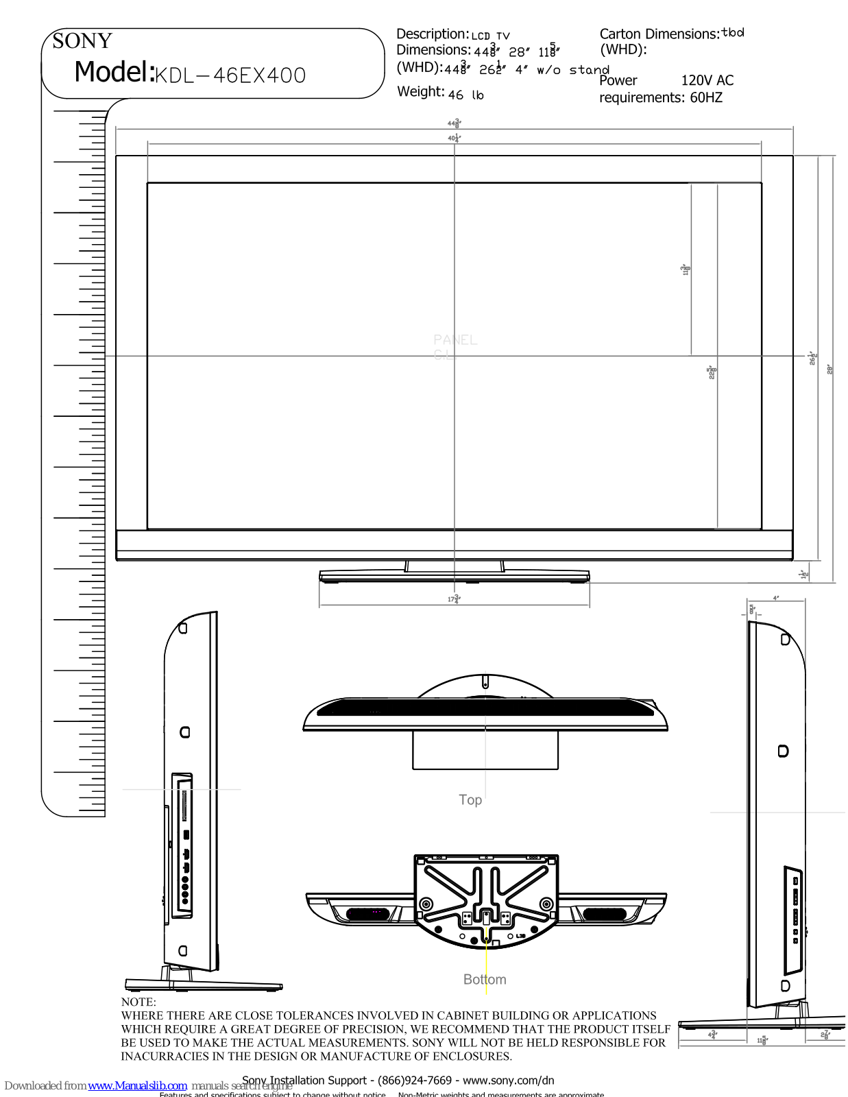 Sony KDL-46EX400 - Bravia Ex Series Lcd Television Dimensions