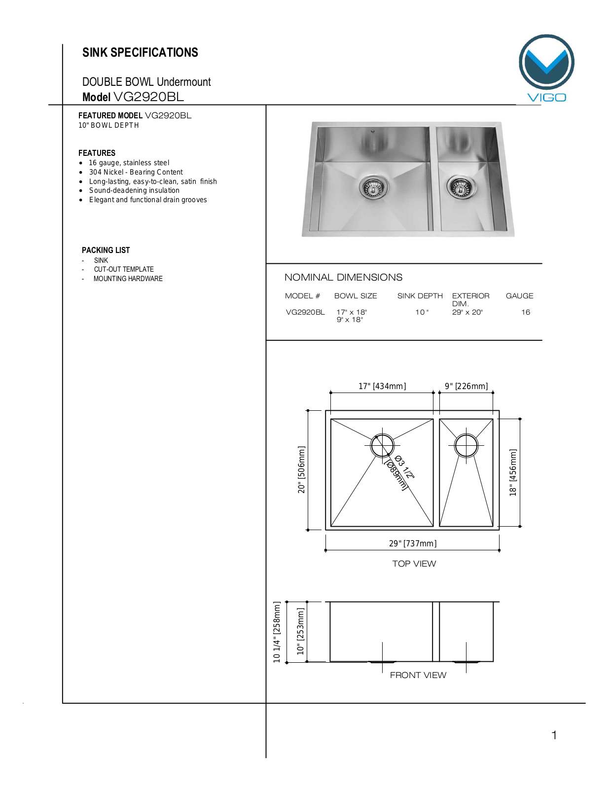 Vigo VG2920BL User Manual