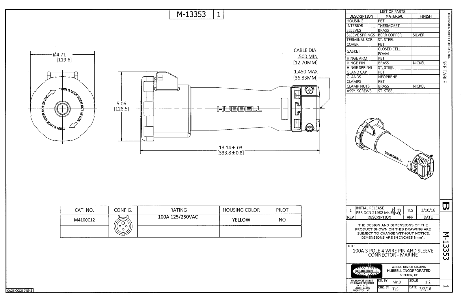 Hubbell M4100C12 Reference Drawing