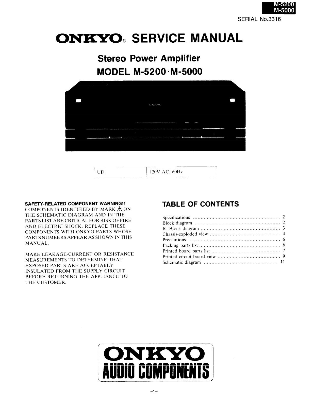 Onkyo M-5200, M-5000 Service manual