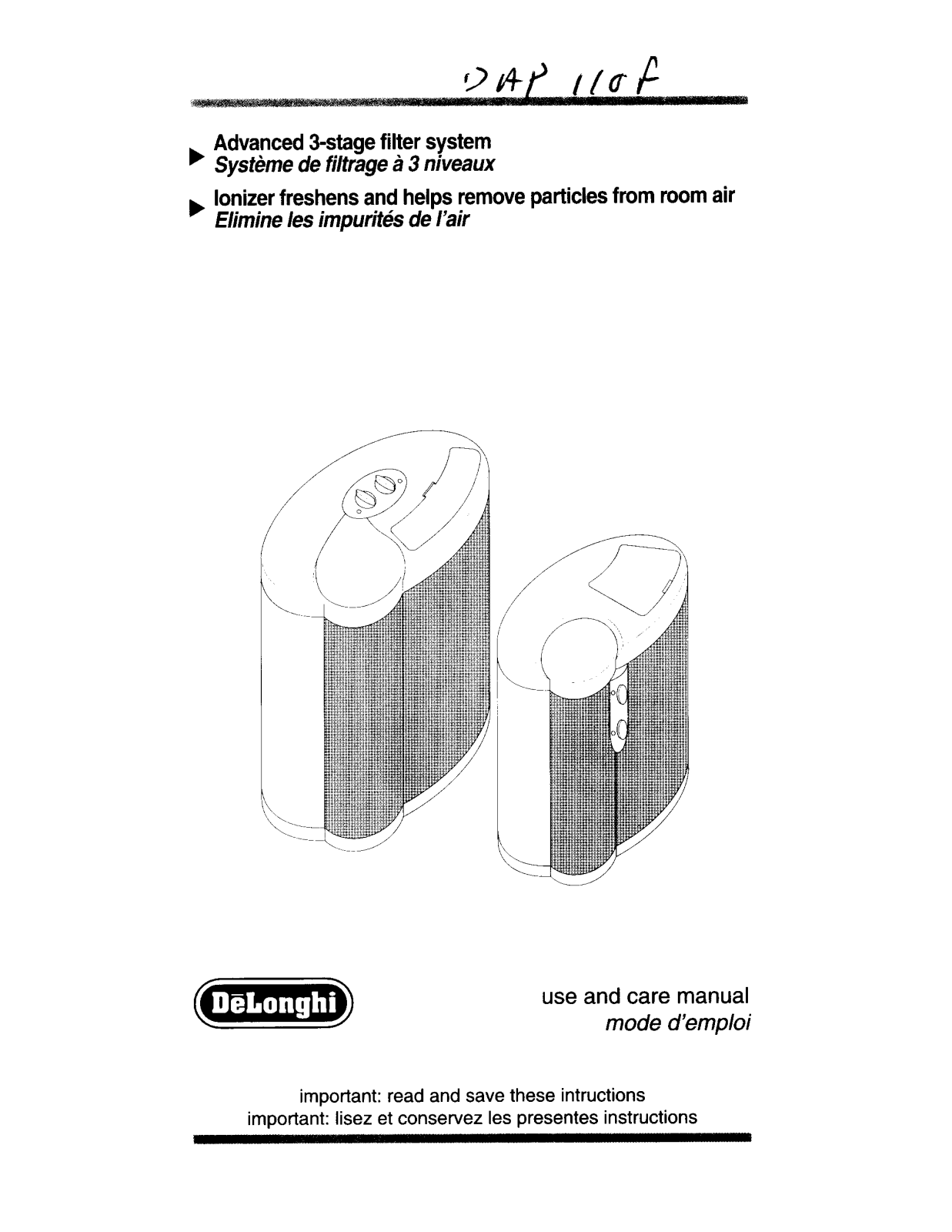 Delonghi Dap70, Dap110f Owner's Manual