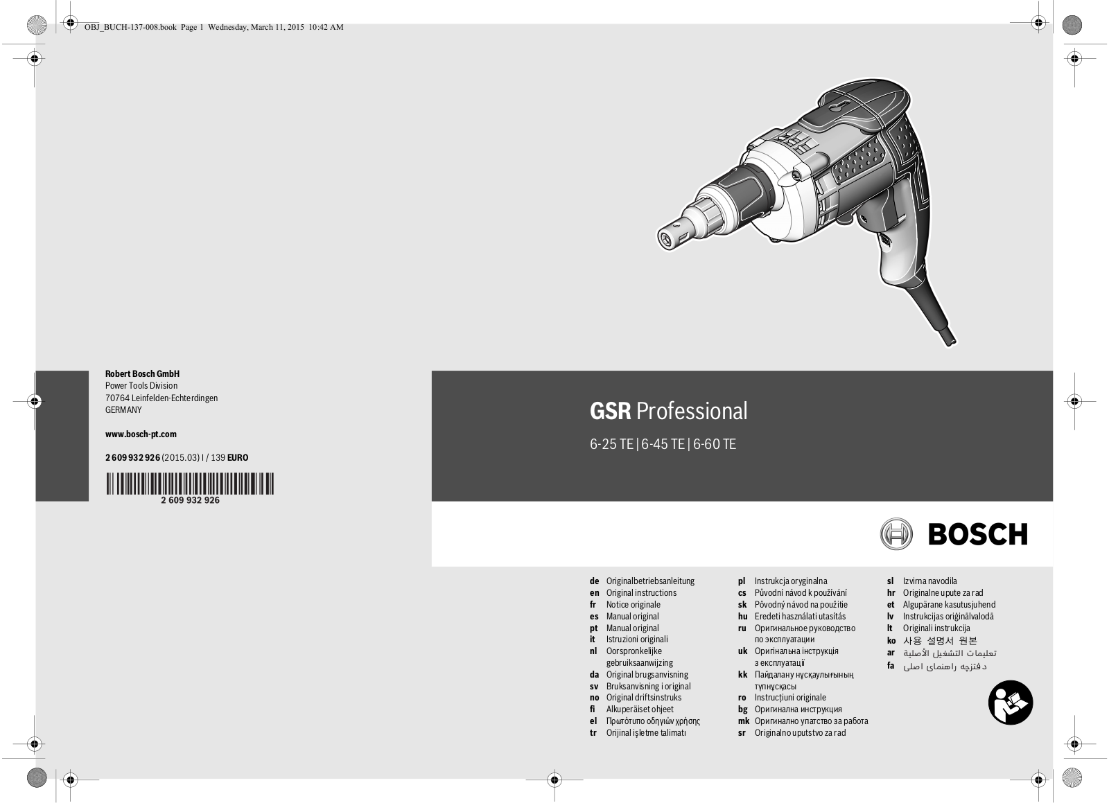 Bosch GSR 6-45 TE, GSR 6-25 TE, GSR 6-60 TE User Manual