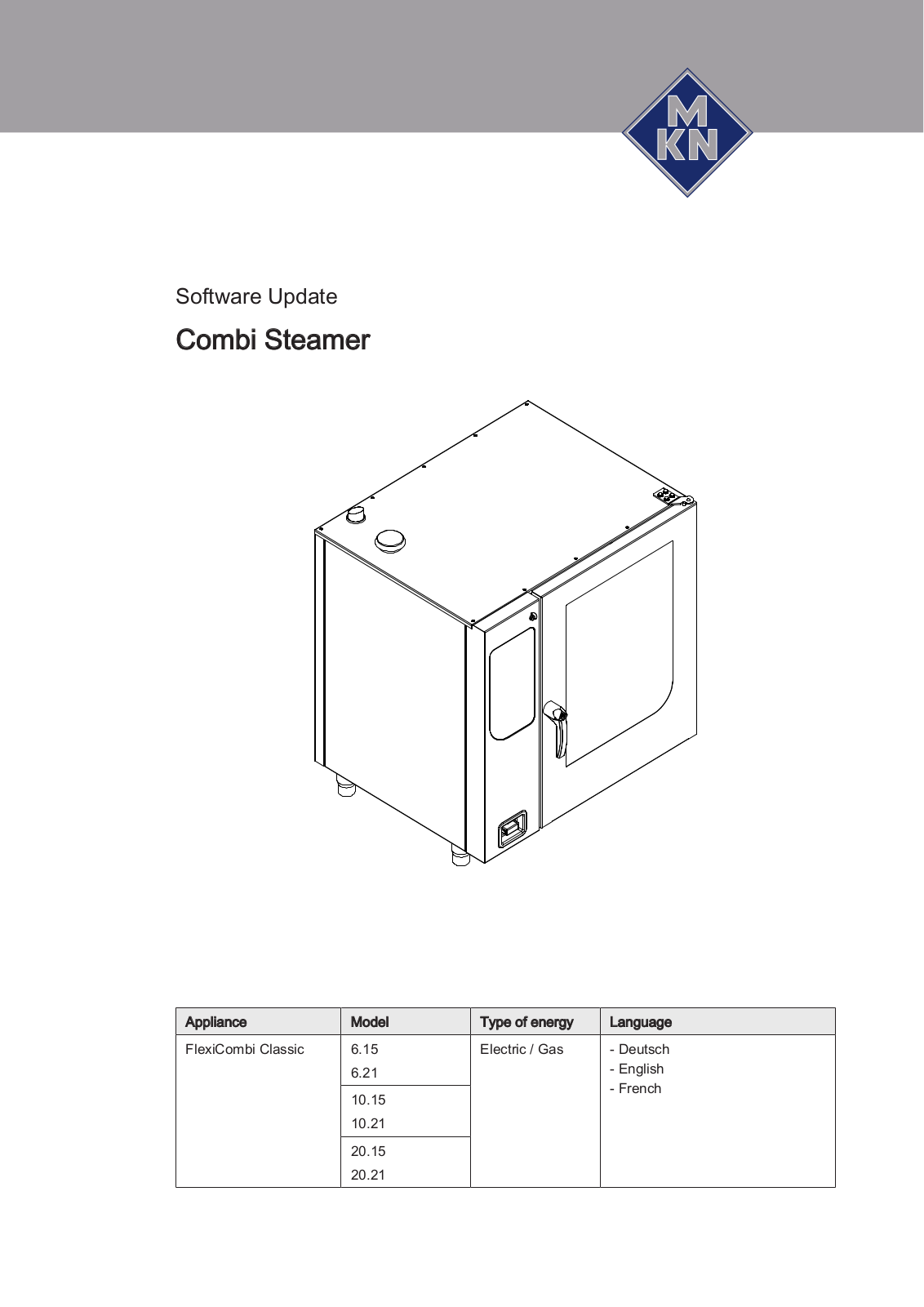 MKN FlexiCombi Classic 6.15, FlexiCombi Classic 20.15, FlexiCombi Classic 6.21, FlexiCombi Classic 20.21, FlexiCombi Classic 10.15 Software Update