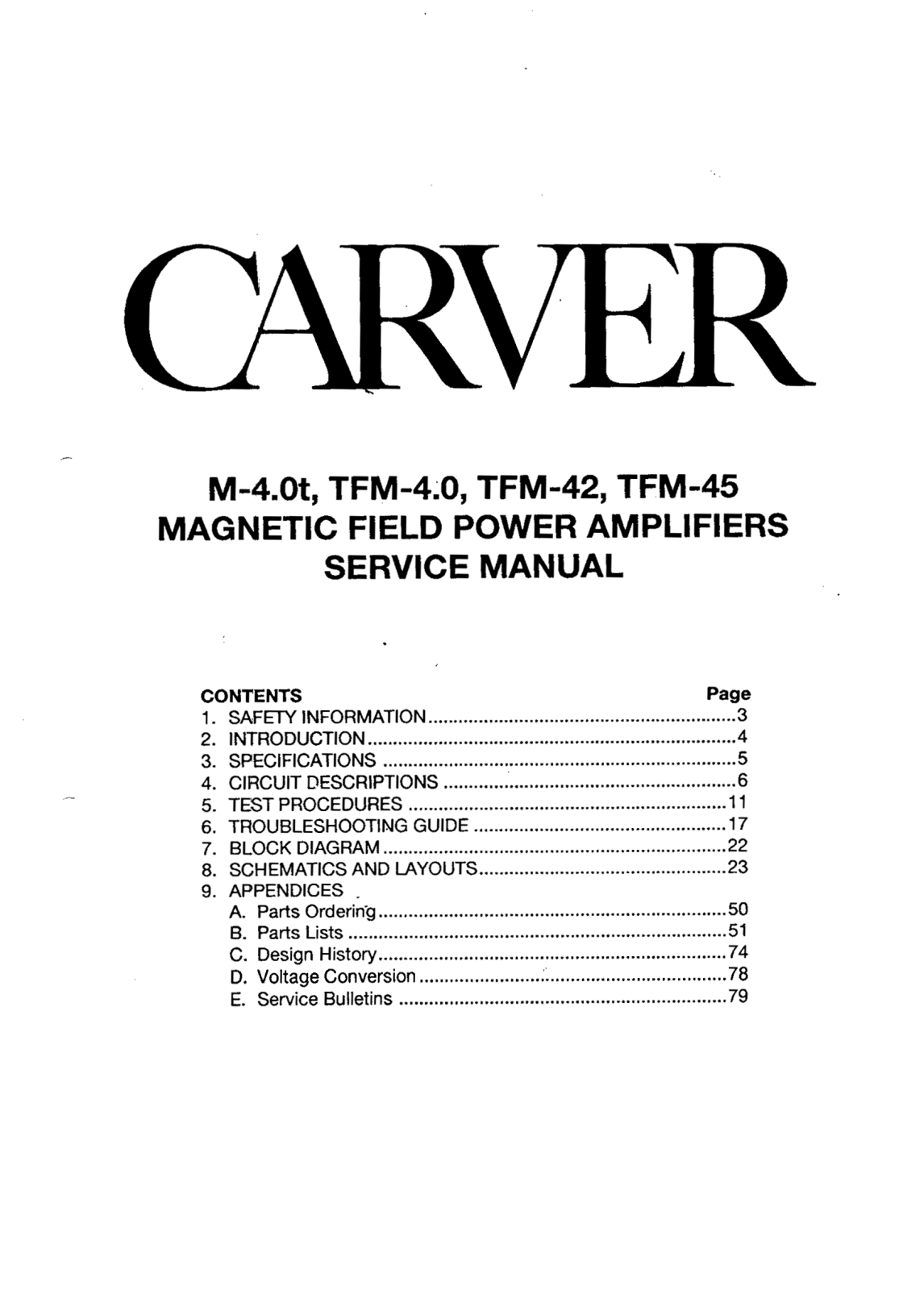 Carver M-4.0-T, TFM-4.0, TFM-42, TFM-45 Service manual