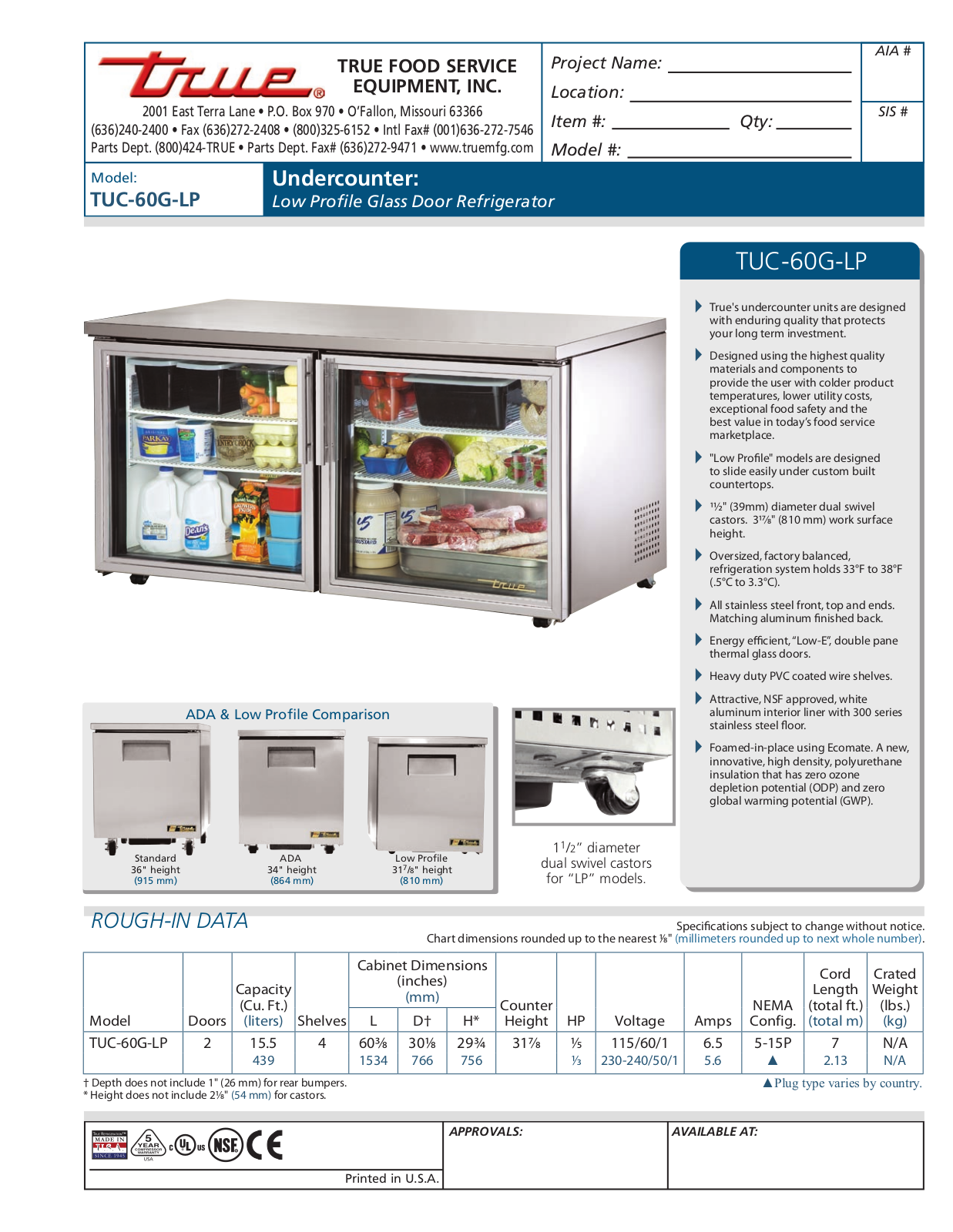 True TUC-60G-LP User Manual