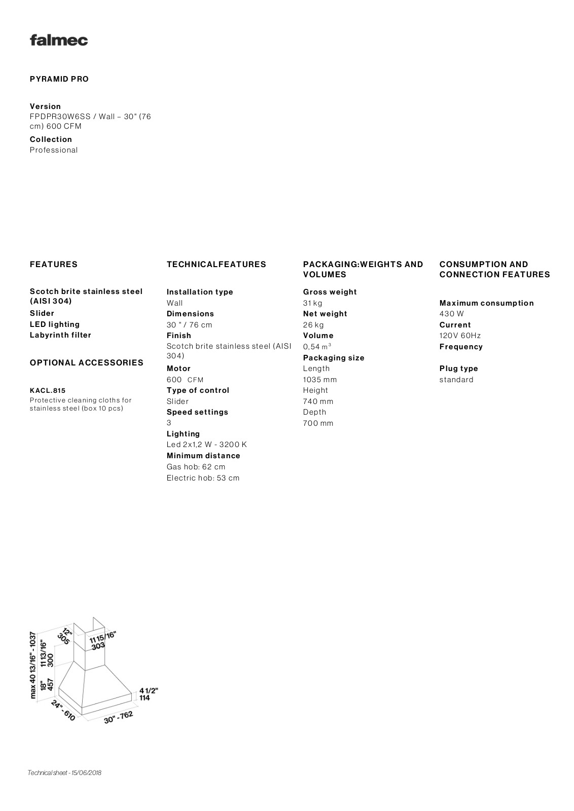 Falmec FPDPR30W6SS Specifications - ManualMachine.com
