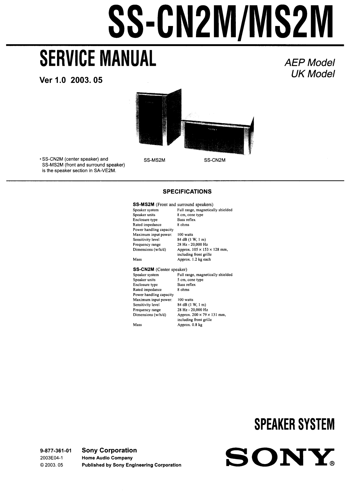 Sony SS-CN2M, SS-MS2M Service Manual