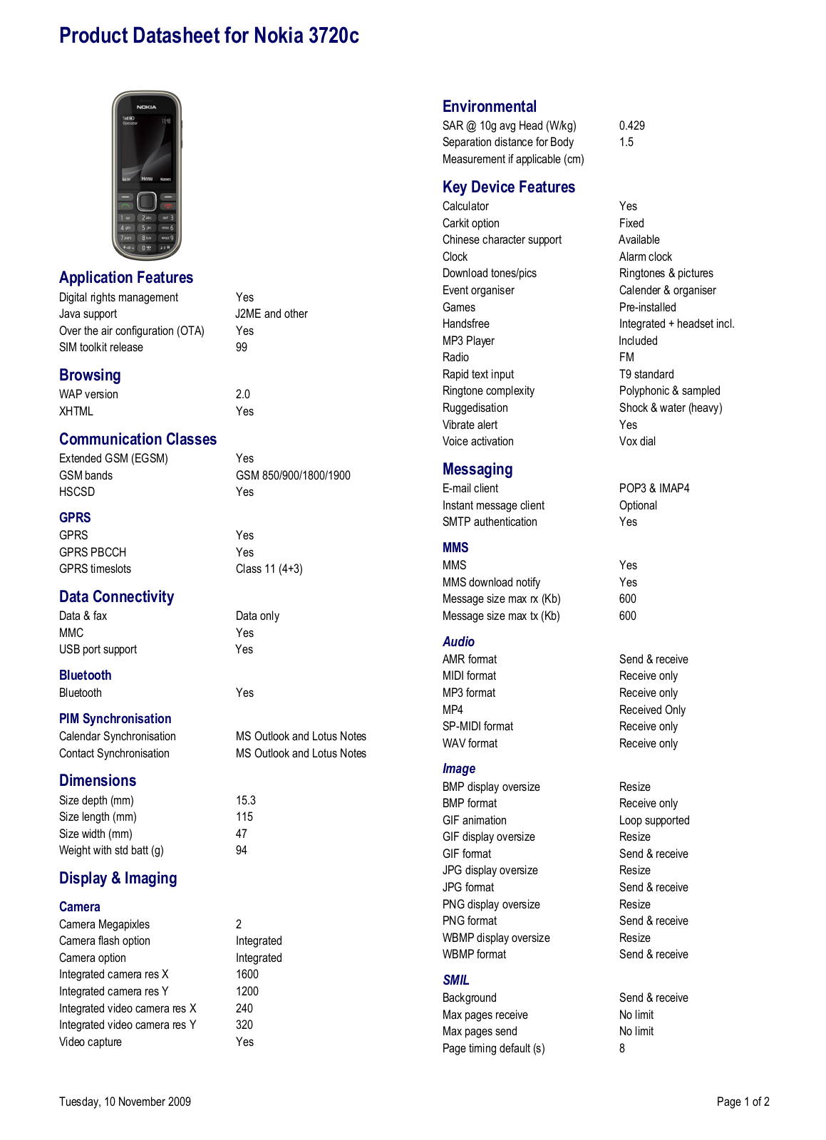 Nokia 3720C DATASHEET