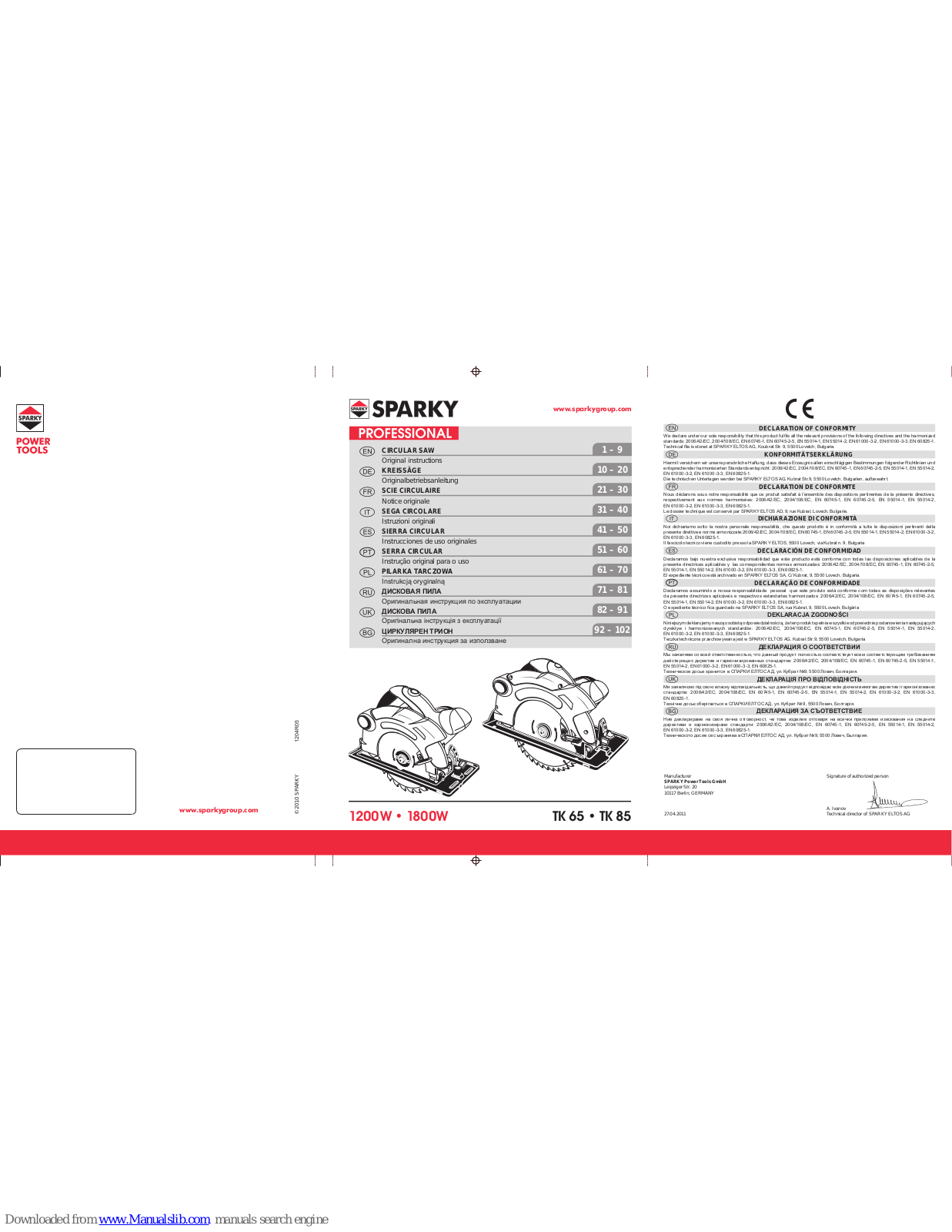 Sparky Group TK 85, TK 65 Original Instructions Manual