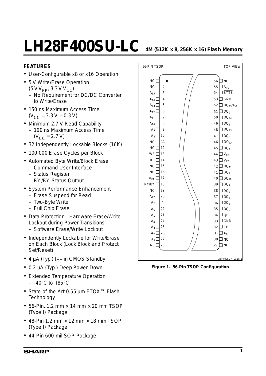 Sharp LH28F400SUE-LC15, LH28F400SUT-LC15, LH28F400SUN-LC15, LH28F400SUHN-LC15, LH28F400SUHE-LC15 Datasheet