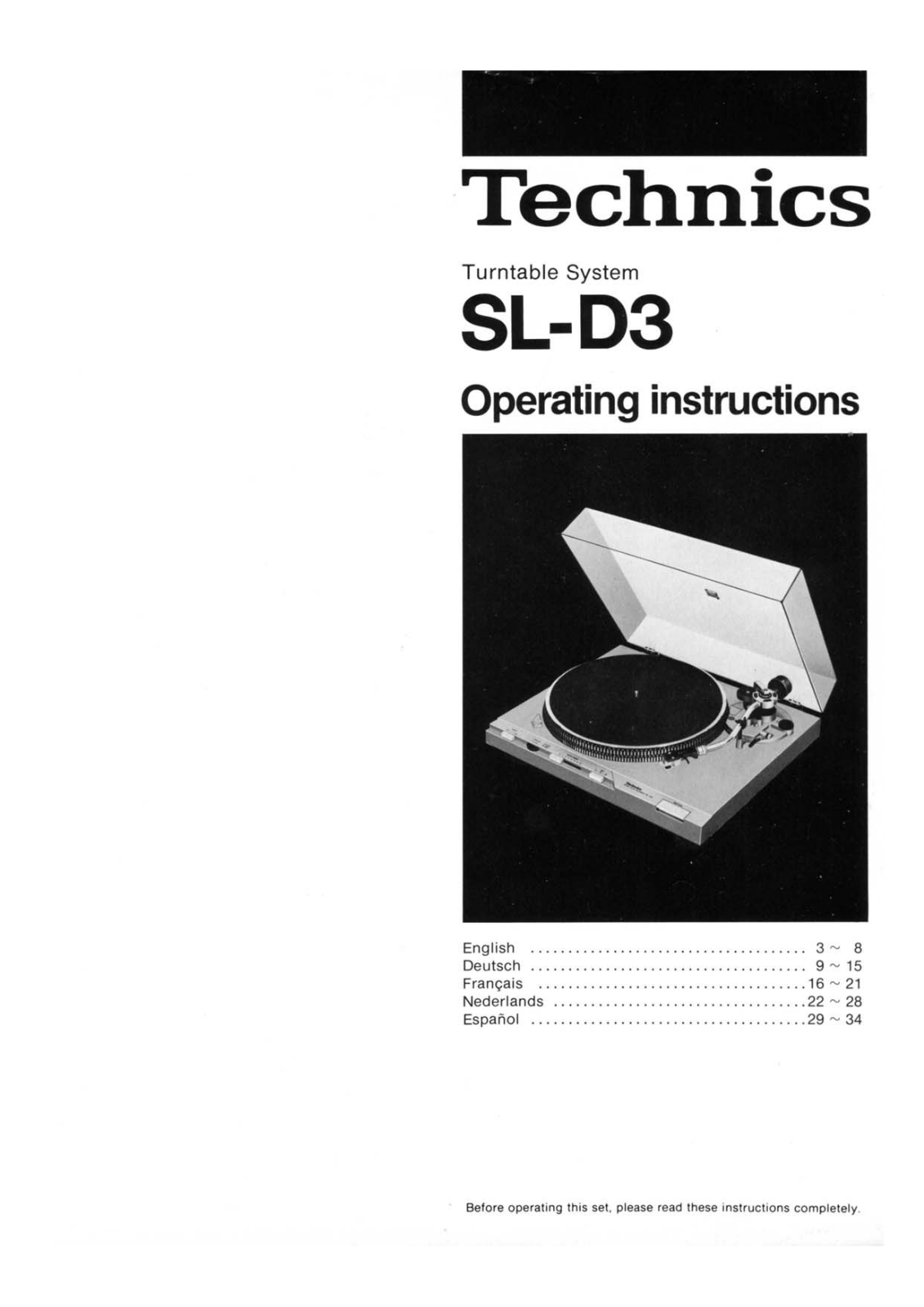 TECHNICS SL-D3 User Manual