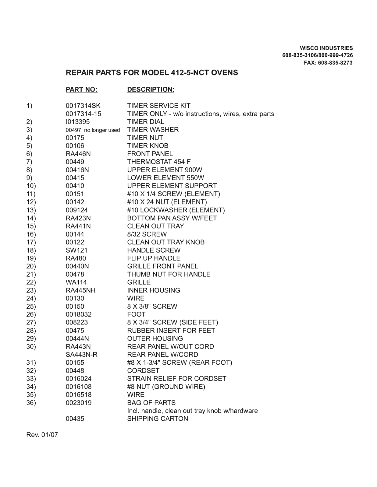 Wisco 412-5-NCT Service Manual