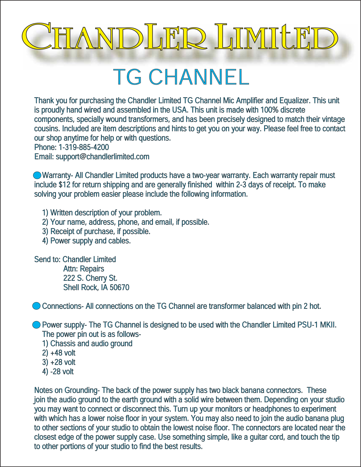 Chandler Limited TGCHANNEL User Manual