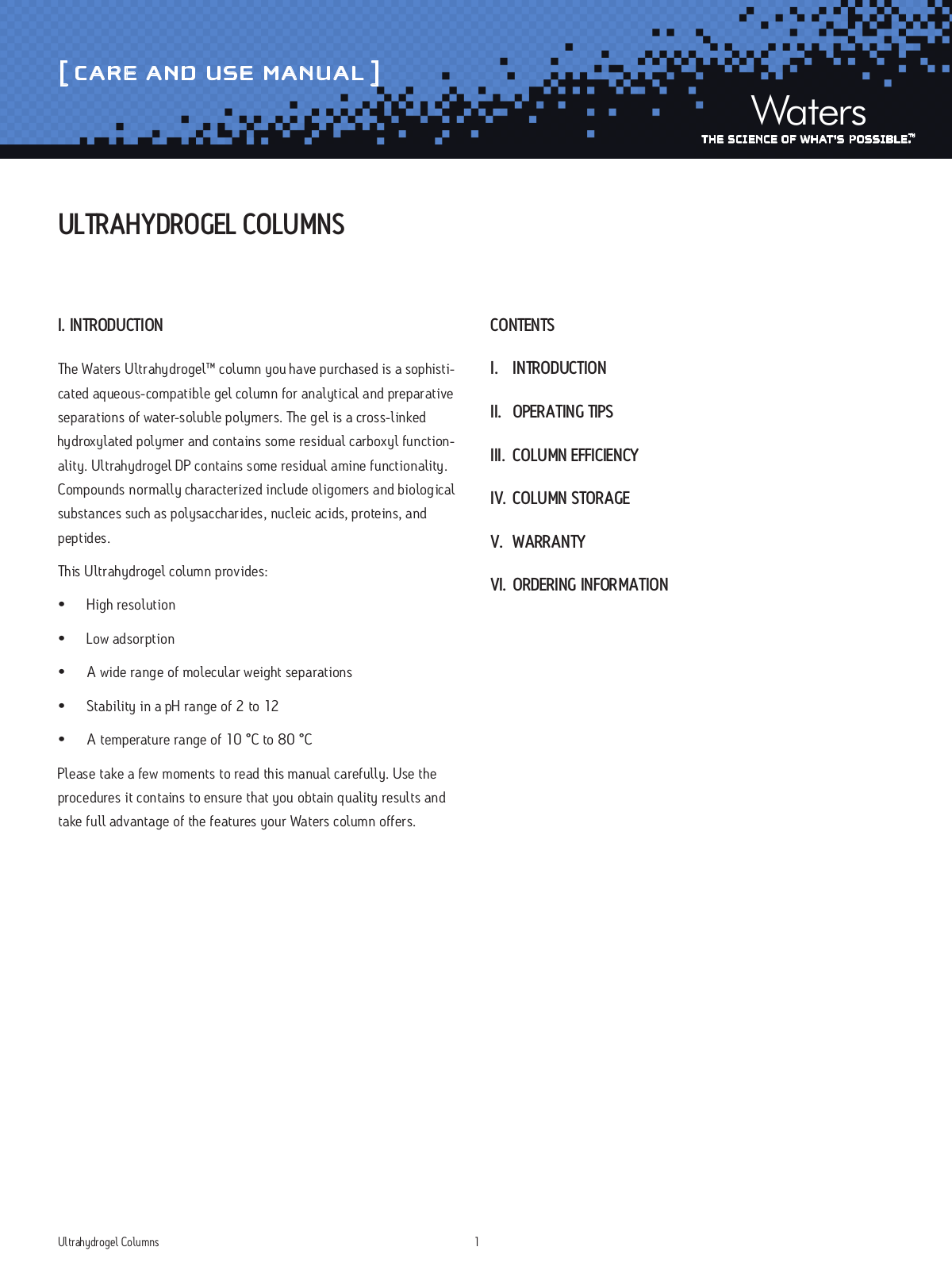 Waters Ultrahydrogel Columns User Manual