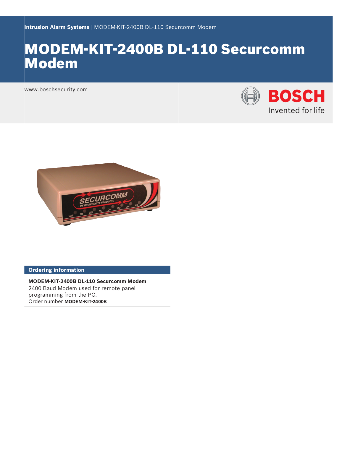 Bosch MODEM-KIT-2400B Specsheet