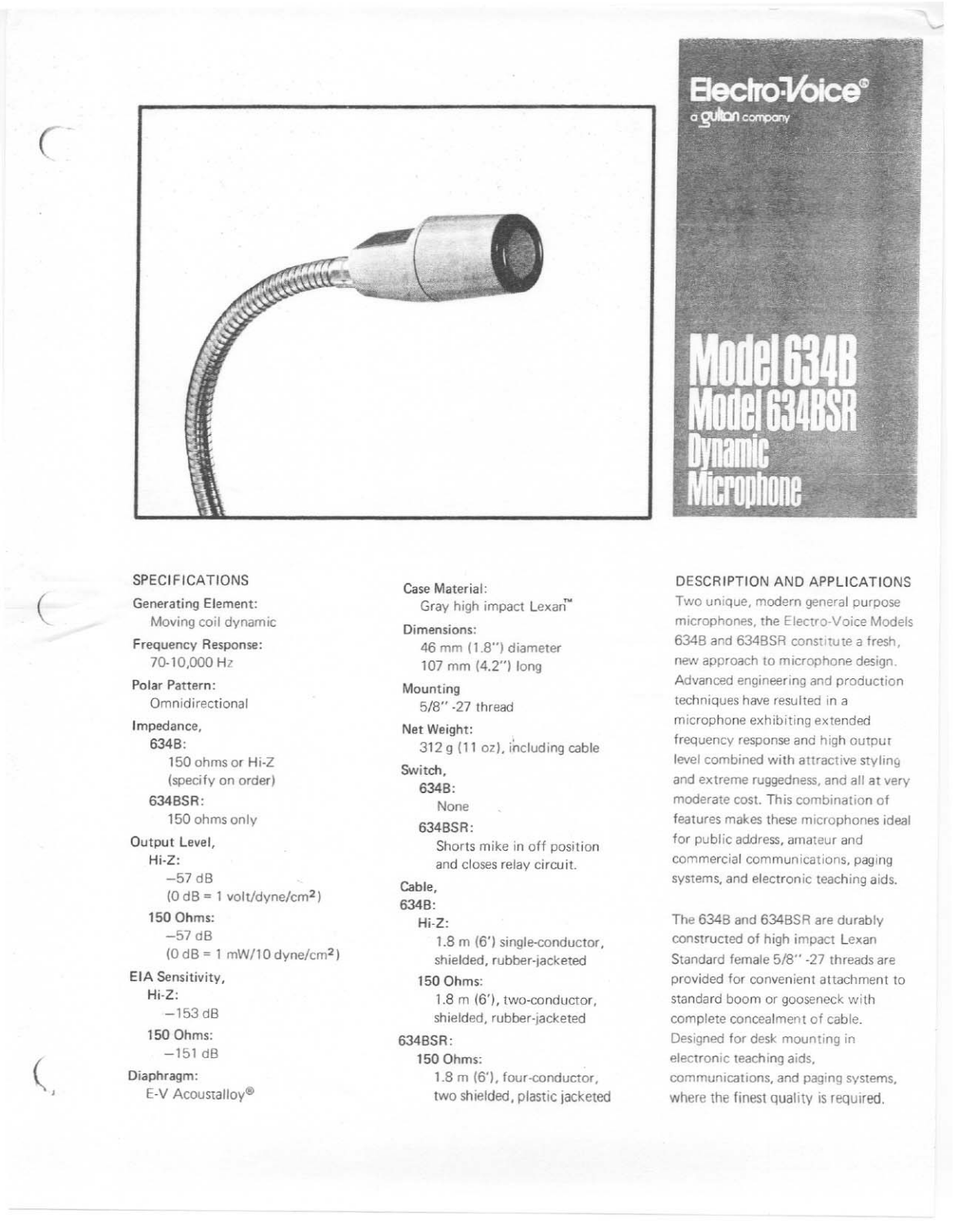 Electro-Voice 634BSR, 634B User Manual