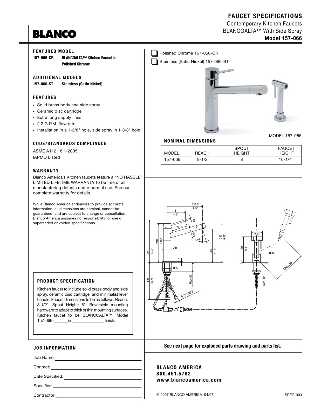 Blanco 157-066 User Manual