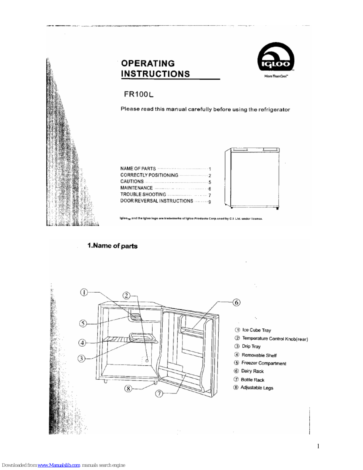 Igloo FR100, FR100L Operating Instructions Manual