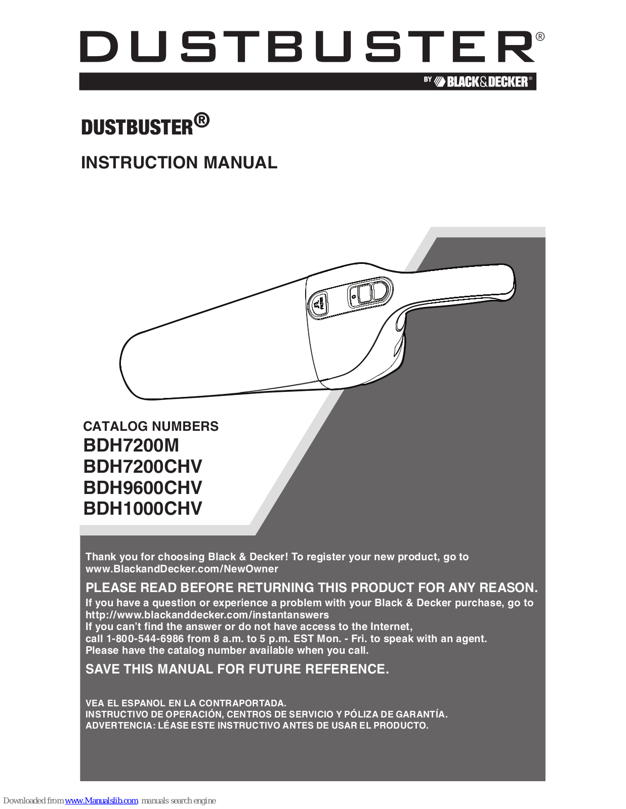 Black & Decker BDH9600CHV, BDH1000CH, BDH7200CHV Instruction Manual